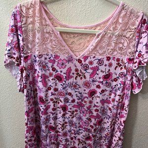 Torrid - Pink Flowers and Lace Top